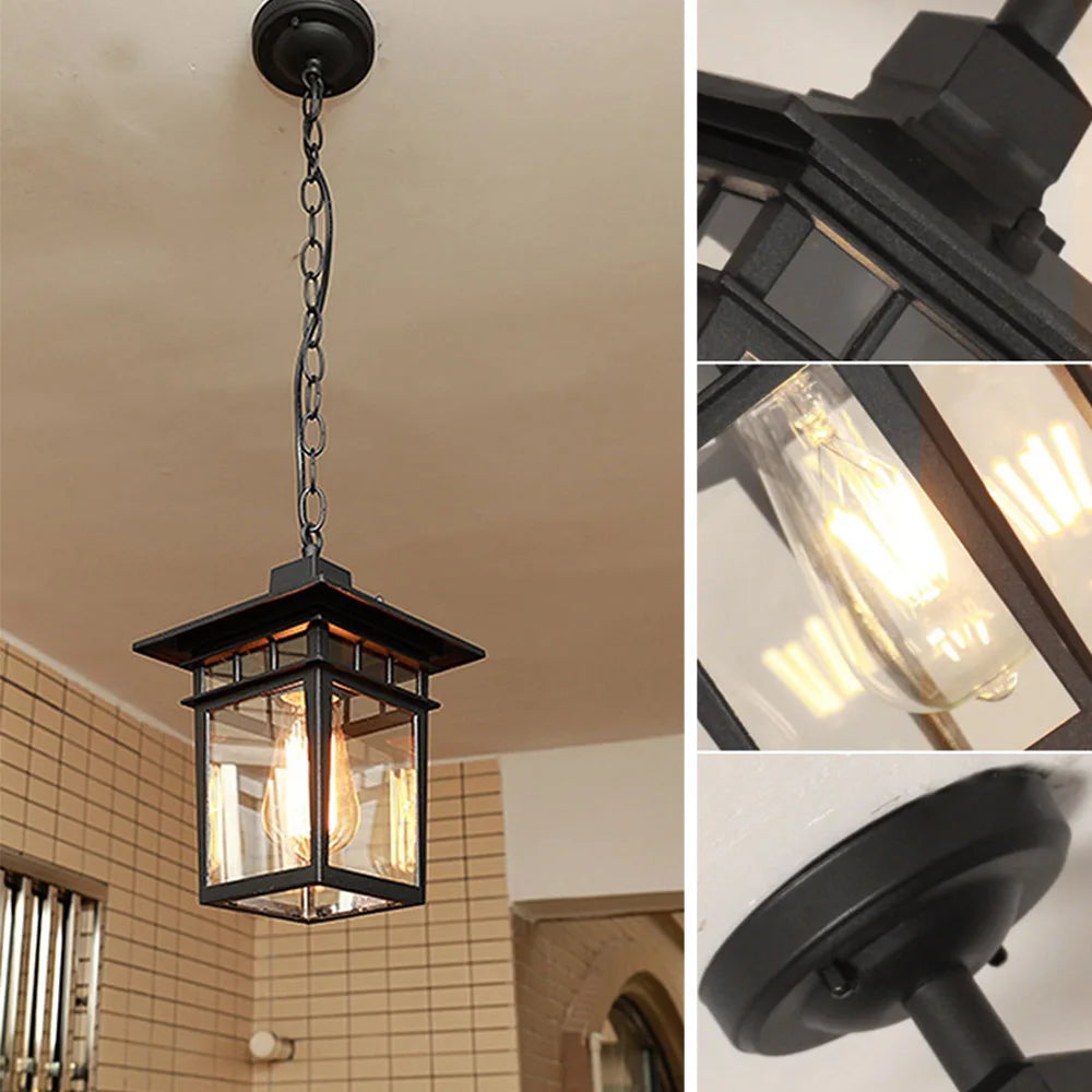 Pendente estilo japonês vintage, Luminária retrô para varanda, Pendente colonial oriental, Iluminação externa decorativa, Luminária farol de teto vintage