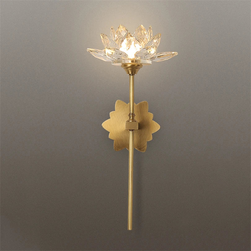 Arandela de cristal dourada, Arandela flor de lótus, Luminária de parede, Luminária decorativa dourada