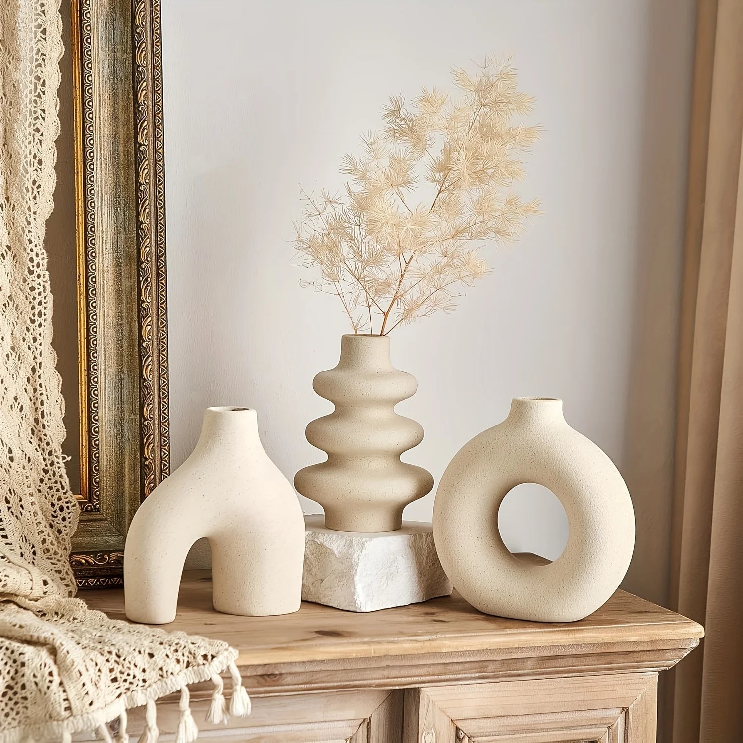 Kit de Vasos Decorativos Orgânicos de Cerâmica