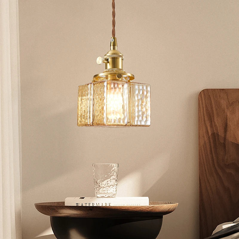 pendente de vidro lapidado dourado, pendente retangular de luxo, luminária pendente sofisticada, pendente decorativo sala de jantar, iluminação de luxo para interiores