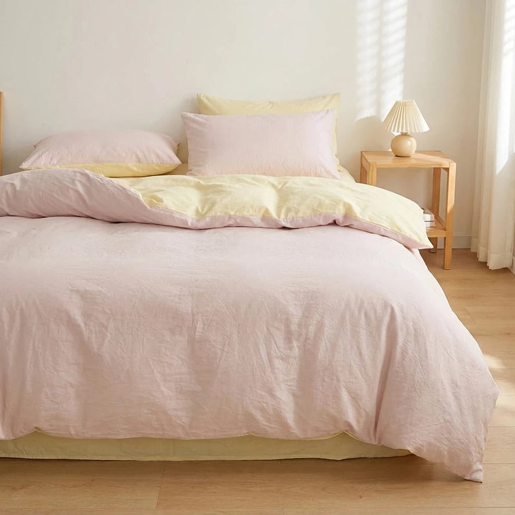 Jogo de Cama Duvet Liso Super Macio - Rosa e Off White