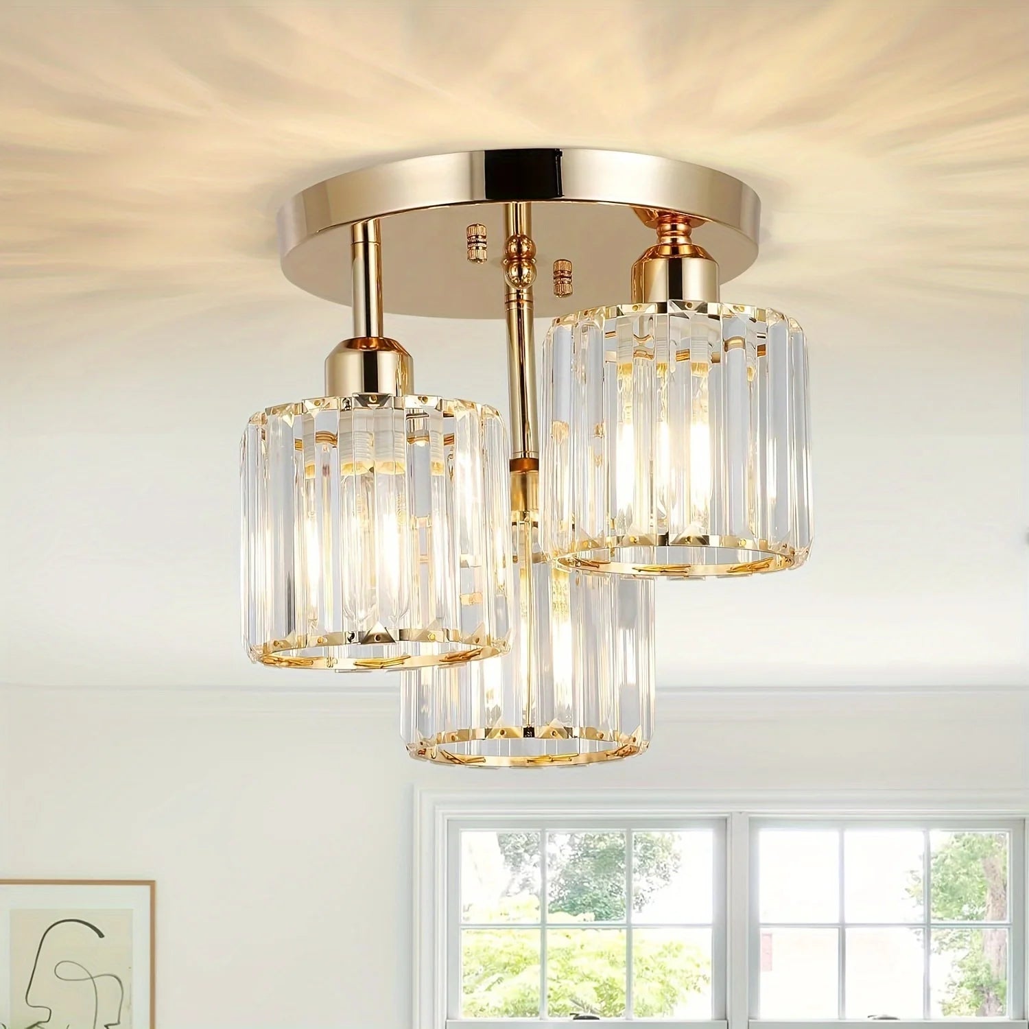 Lustre de Cristal Dourado 3 Lâmpadas E27