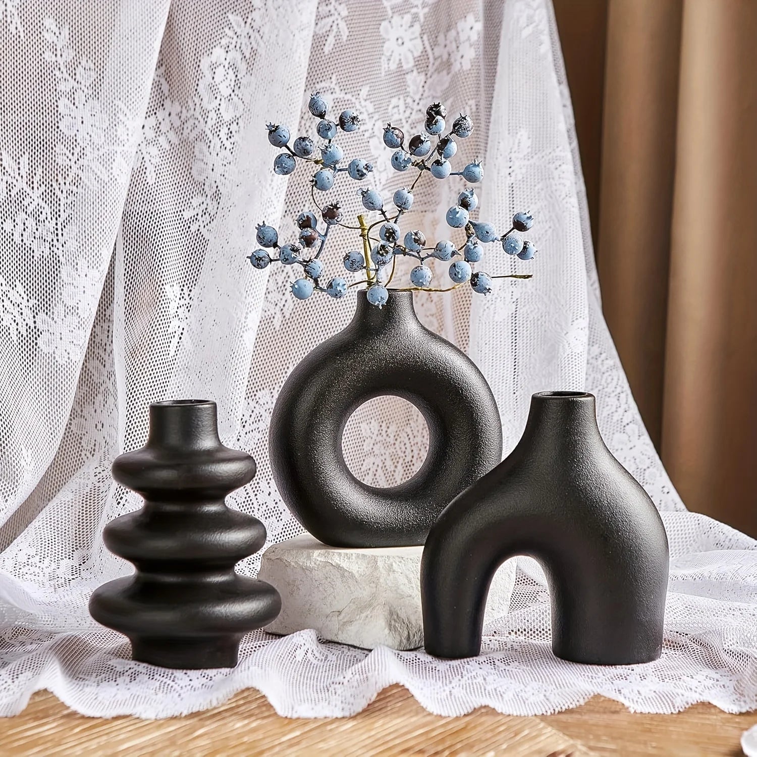 Kit de Vasos Decorativos Orgânicos de Cerâmica