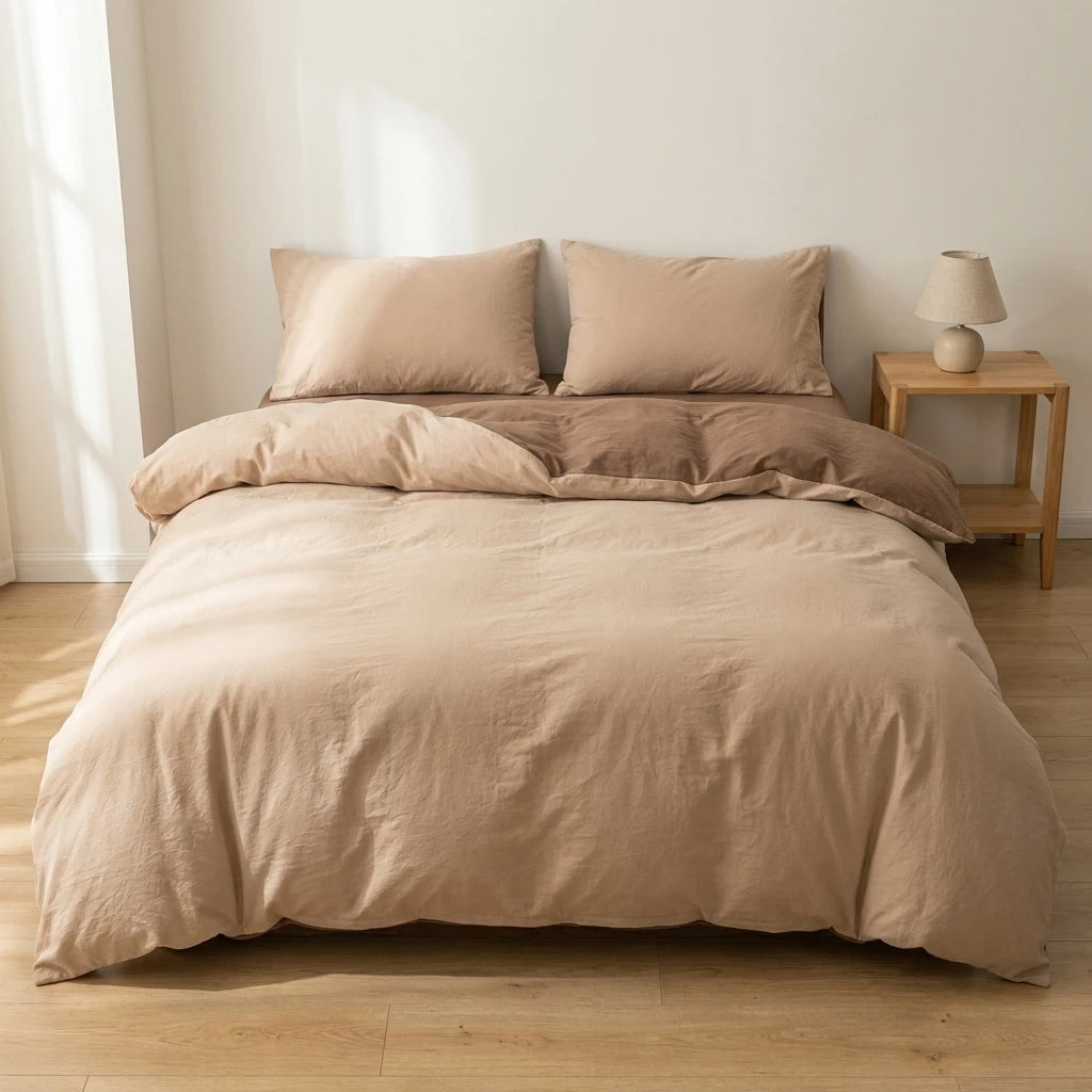 Jogo de Cama Duvet Liso Super Macio - Chá com Leite e Marrom