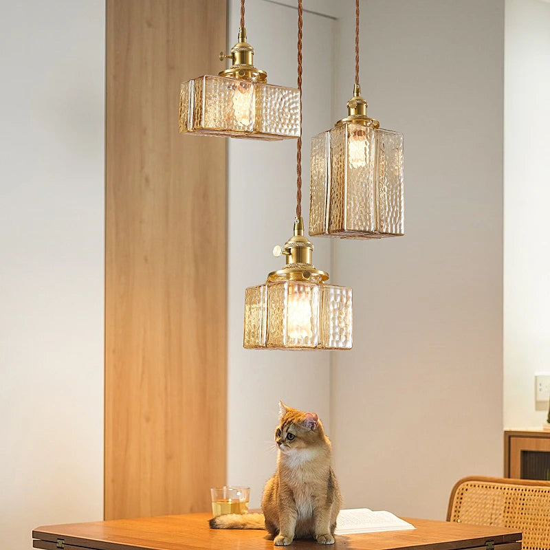 pendente de vidro lapidado dourado, pendente retangular de luxo, luminária pendente sofisticada, pendente decorativo sala de jantar, iluminação de luxo para interiores