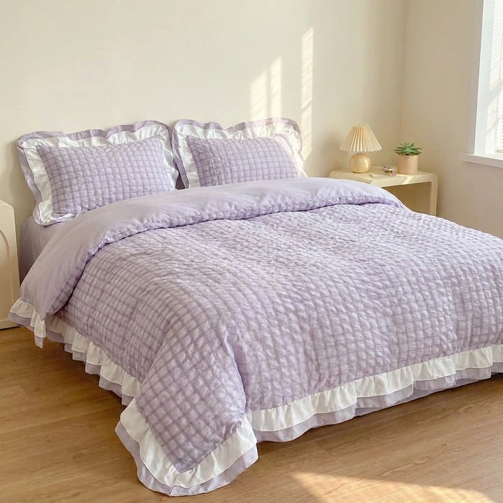 Jogo de Cama Duvet Renda Coreano 3 Peças - Violeta