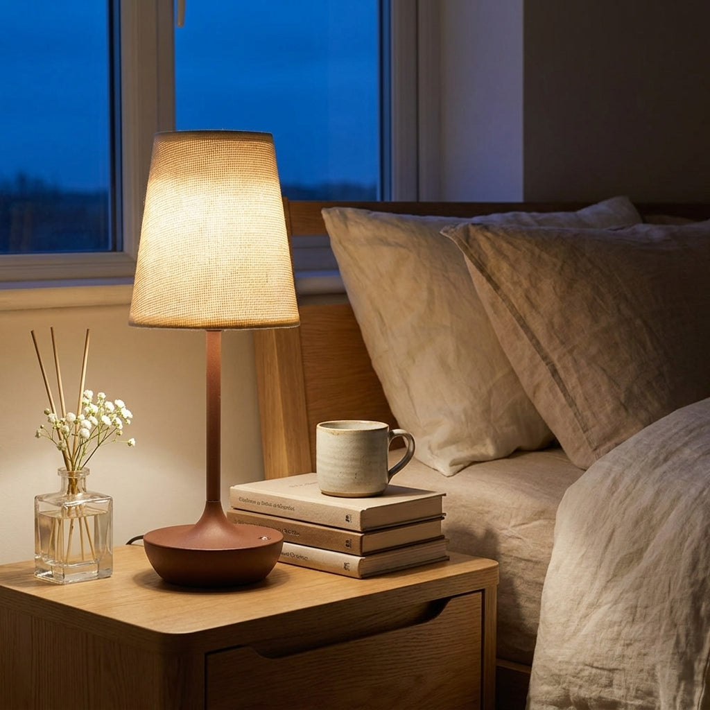 Abajur de Mesa LED Vintage com Cúpula de Tecido