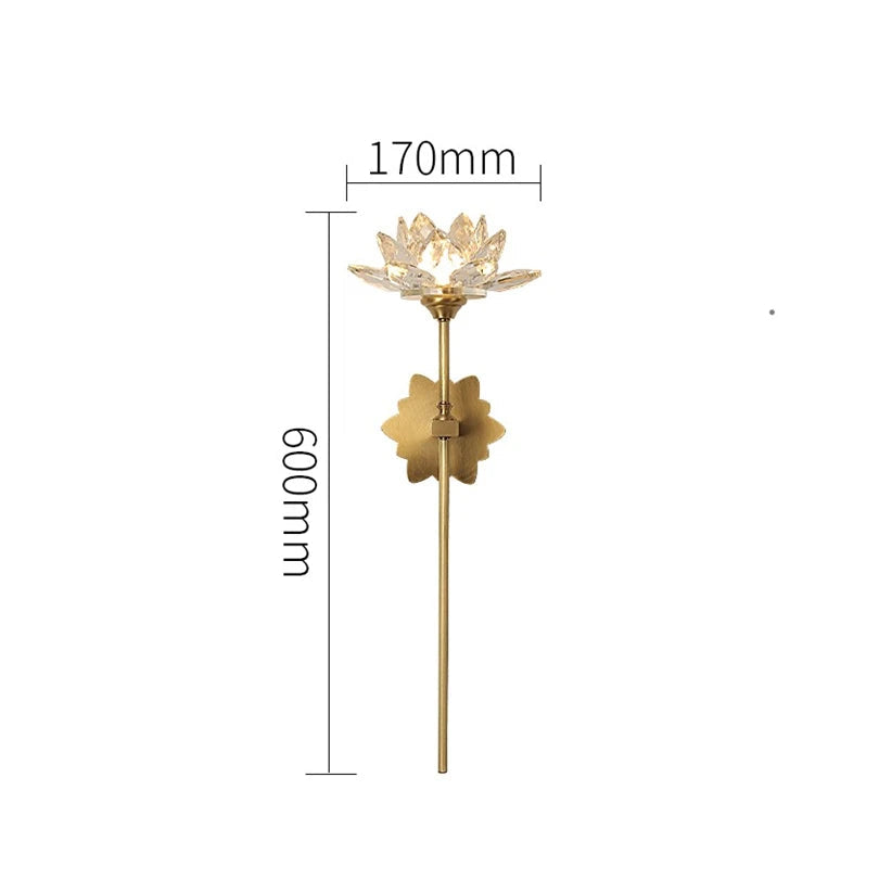 Arandela de cristal dourada, Arandela flor de lótus, Luminária  de parede, Luminária decorativa dourada