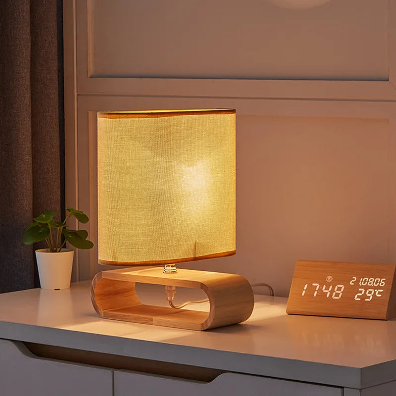 Abajur moderno madeira, Abajur de mesa com cúpula tecido, Abajur decorativo sala e quarto, Luminária de mesa estilo moderno