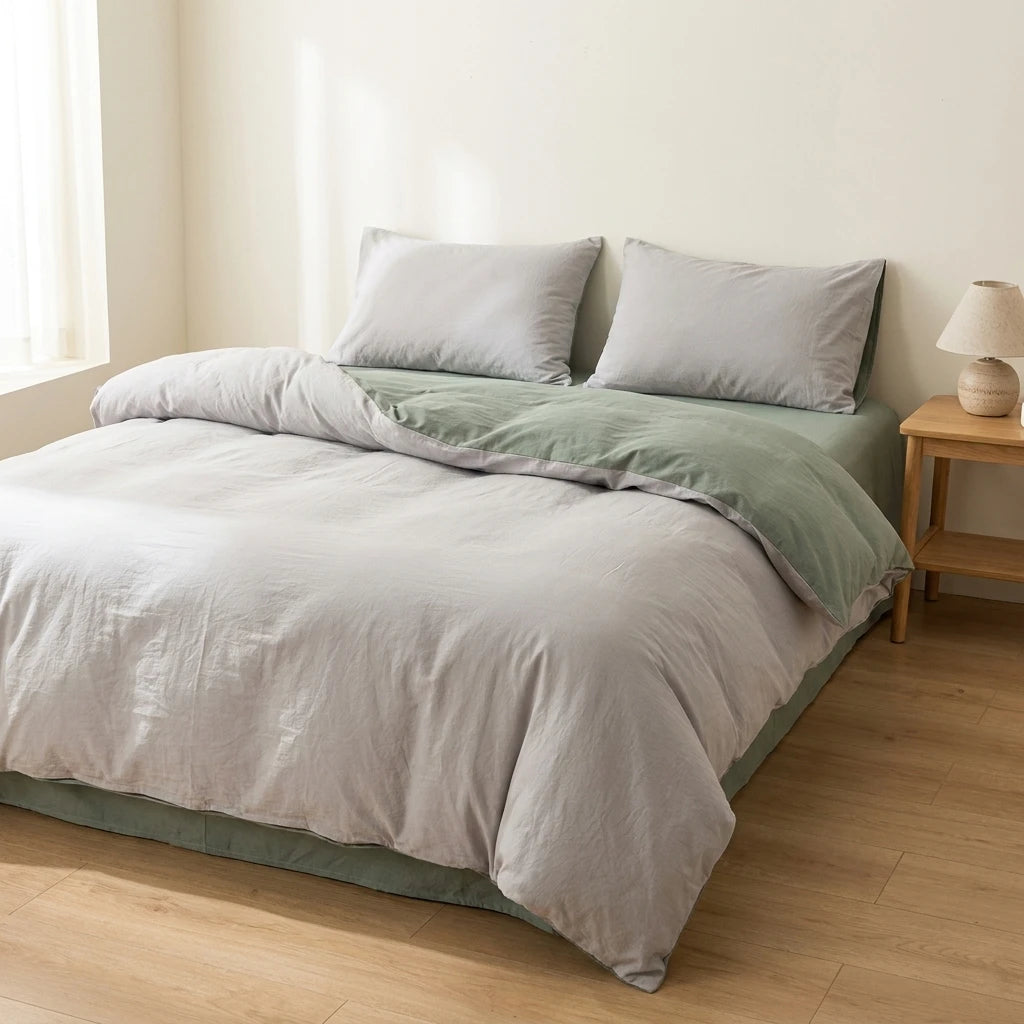 Jogo de Cama Duvet Liso Super Macio - Cinza Médio e Cinza Claro