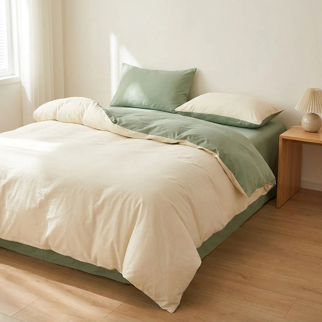Jogo de Cama Duvet Liso Super Macio - Amarelo Mel e Verde Grama