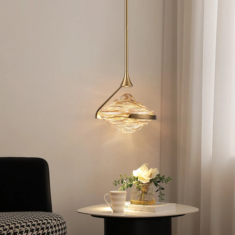 Pendente de Vidro, Luminária Pendente Moderna, Lustre de Teto Decorativo, Iluminação para Sala de Estar, Luminária Dourada de Design



