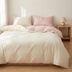 Jogo de Cama Duvet Liso Super Macio - Branco Leite e Rosa