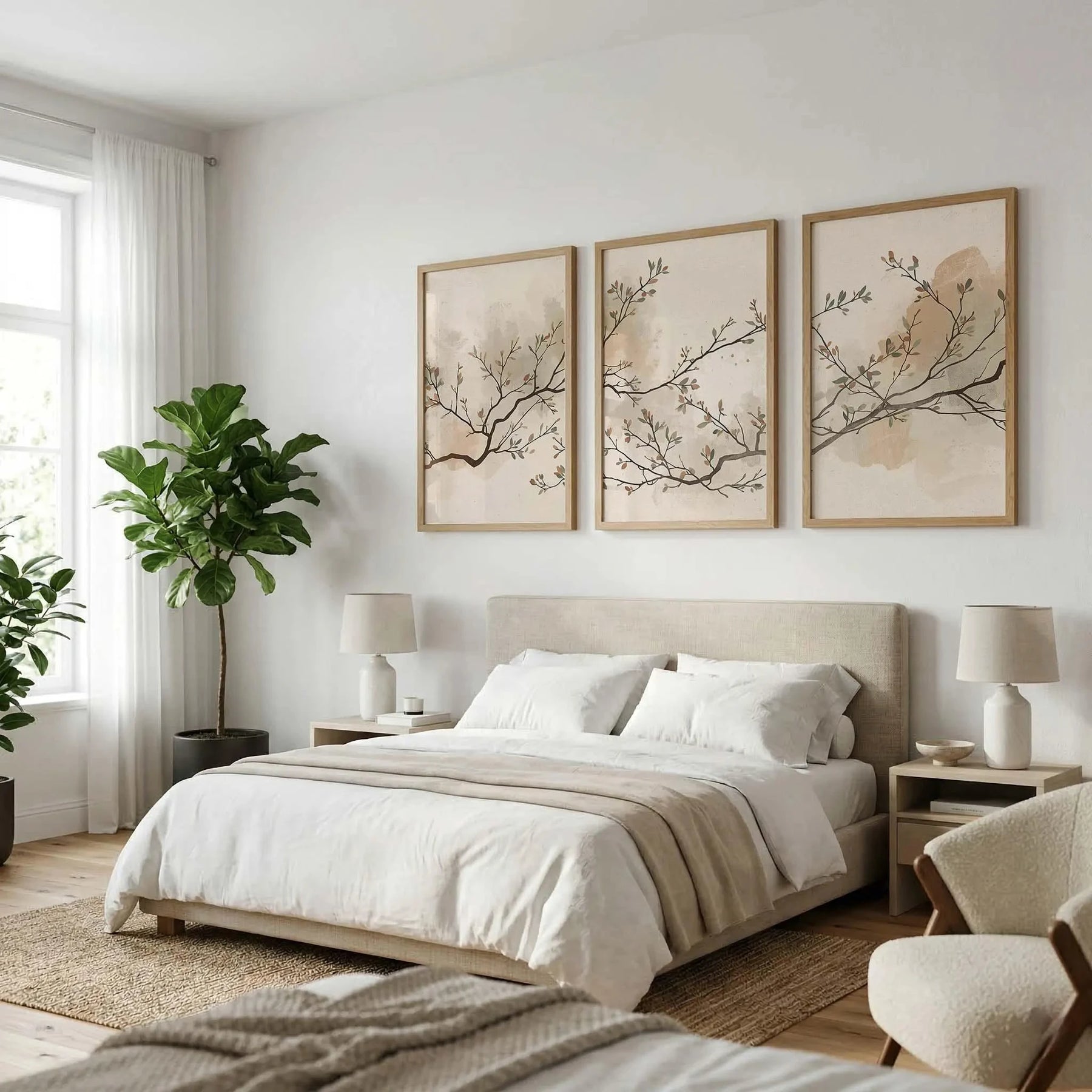 Quadro Decorativo Botânico Japandi Kit 3 Peças