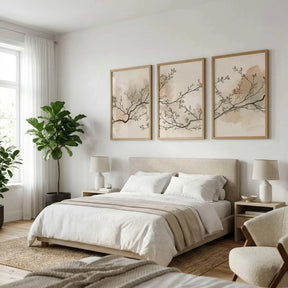 Quadro Decorativo Botânico Japandi Kit 3 Peças