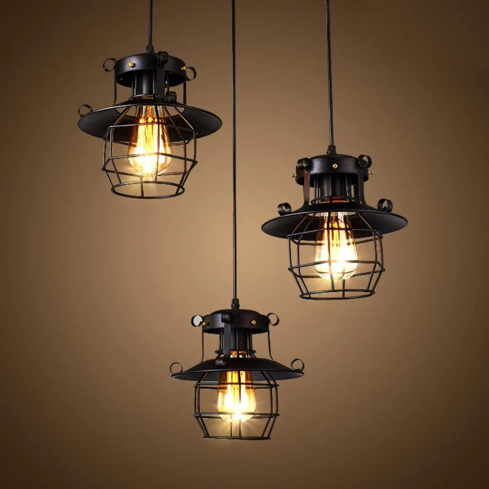 Luminária pendente industrial, Pendente retrô vintage, Lustre estilo gaiola, Luminária de teto decorativa, Iluminação industrial rústica

