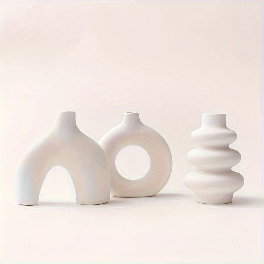 Kit de Vasos Decorativos Orgânicos de Cerâmica