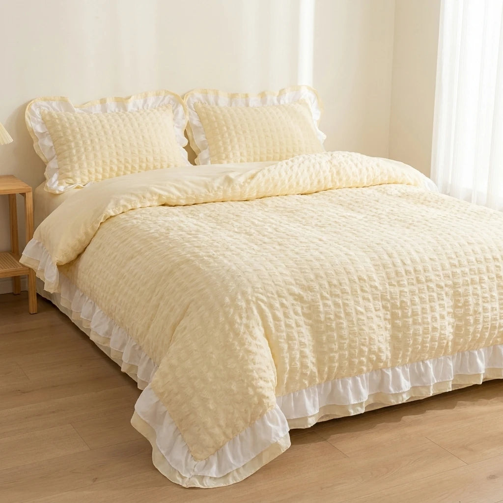 Jogo de Cama Duvet Renda Coreano 3 Peças - Amarelo