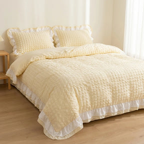 Jogo de Cama Duvet Renda Coreano 3 Peças - Amarelo