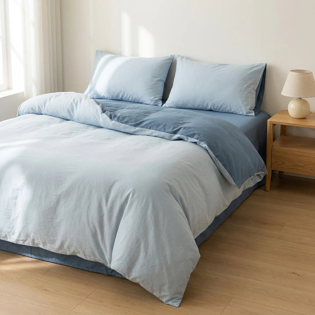 Jogo de Cama Duvet Liso Super Macio - Azul Gelo e Cinza