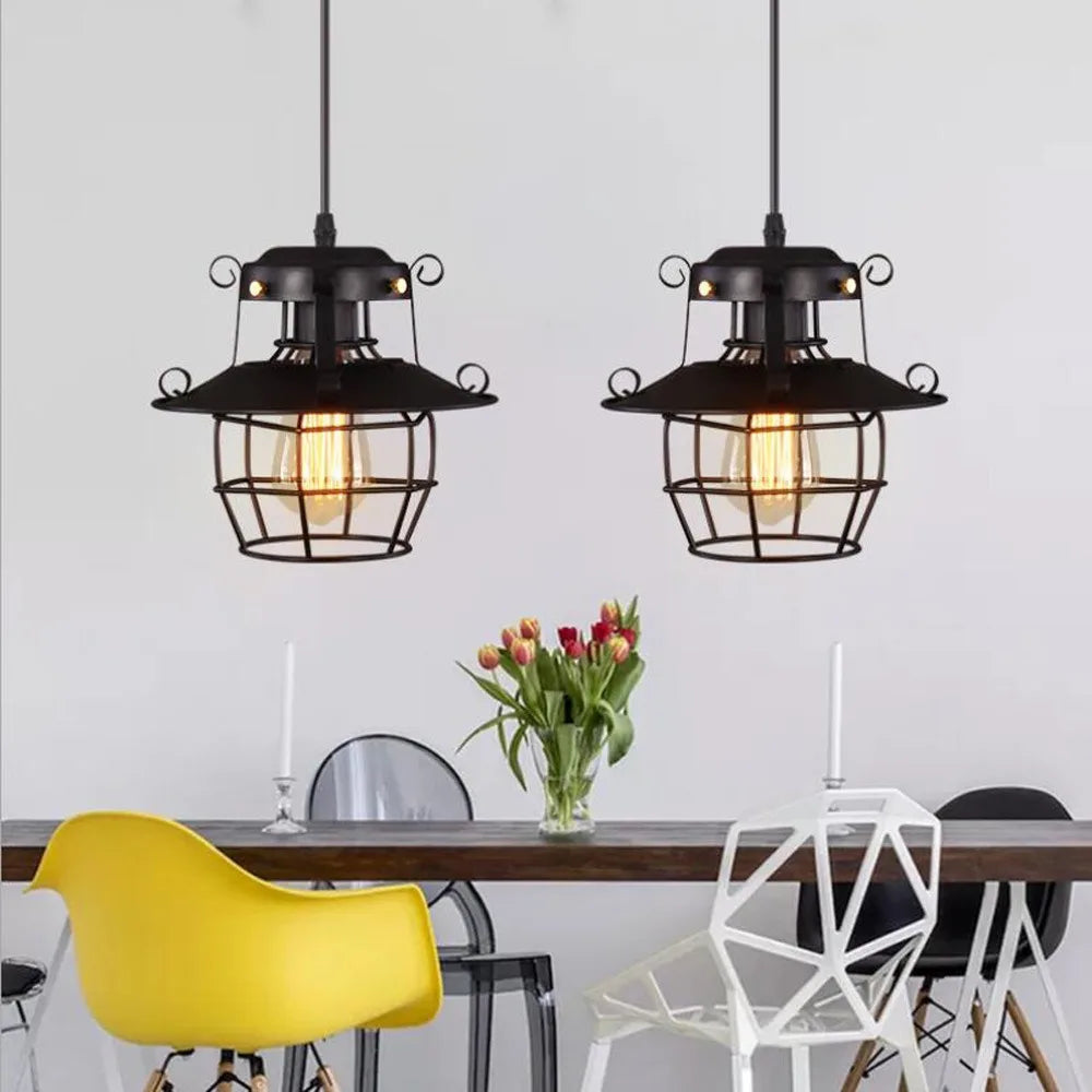 Luminária pendente industrial, Pendente retrô vintage, Lustre estilo gaiola, Luminária de teto decorativa, Iluminação industrial rústica

