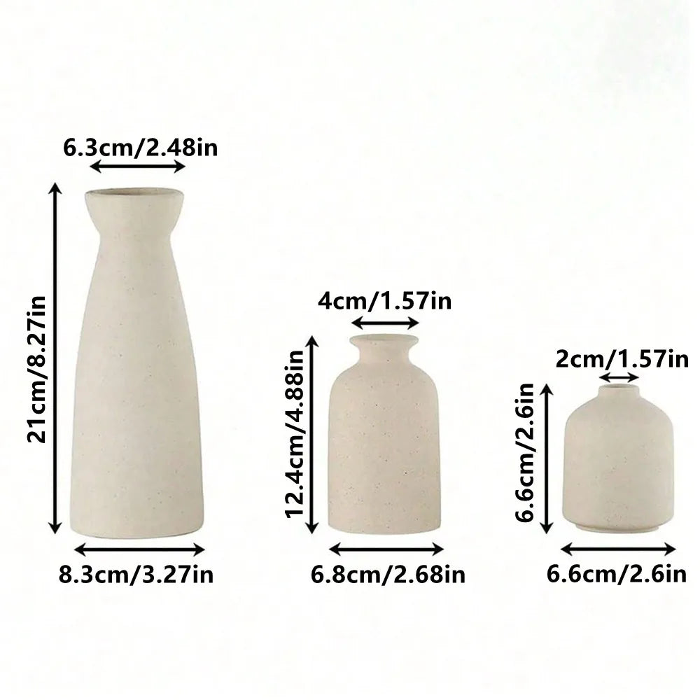 Kit 3 Vasos Decorativos de Cerâmica Boho