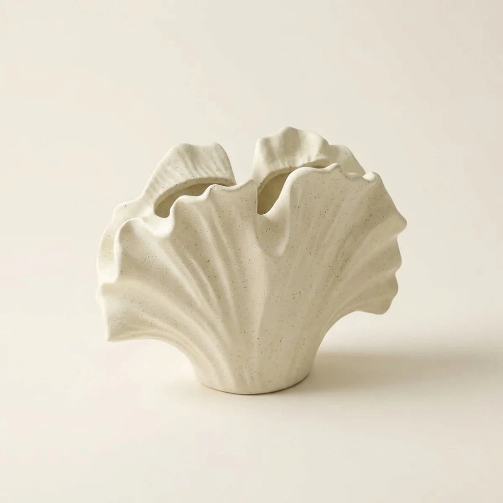 Vaso Decorativo de Cerâmica Folha Nórdico - Branco