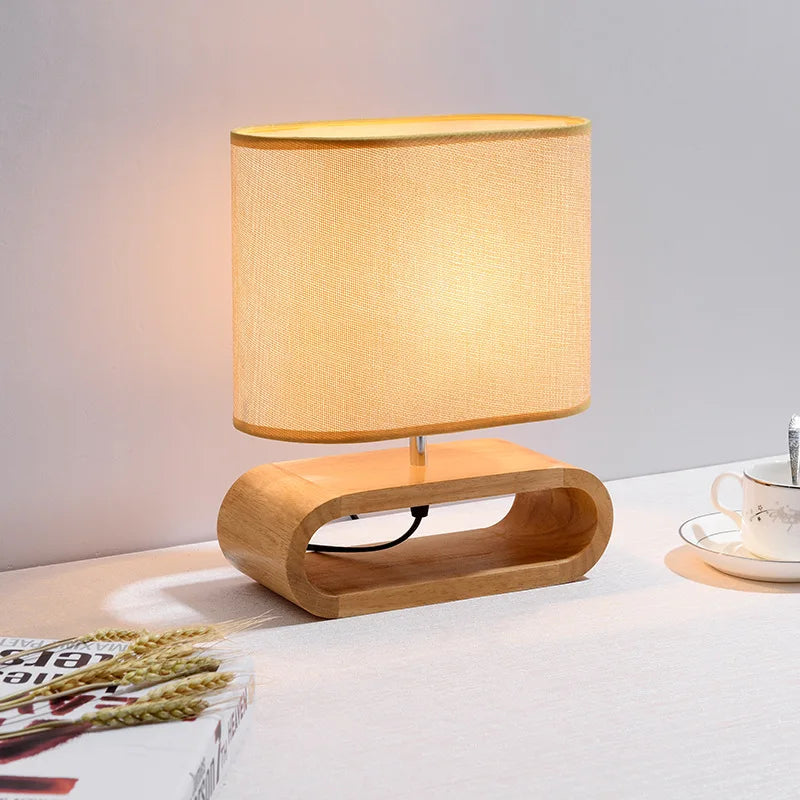 Abajur moderno madeira, Abajur de mesa com cúpula tecido, Abajur decorativo sala e quarto, Luminária de mesa estilo moderno