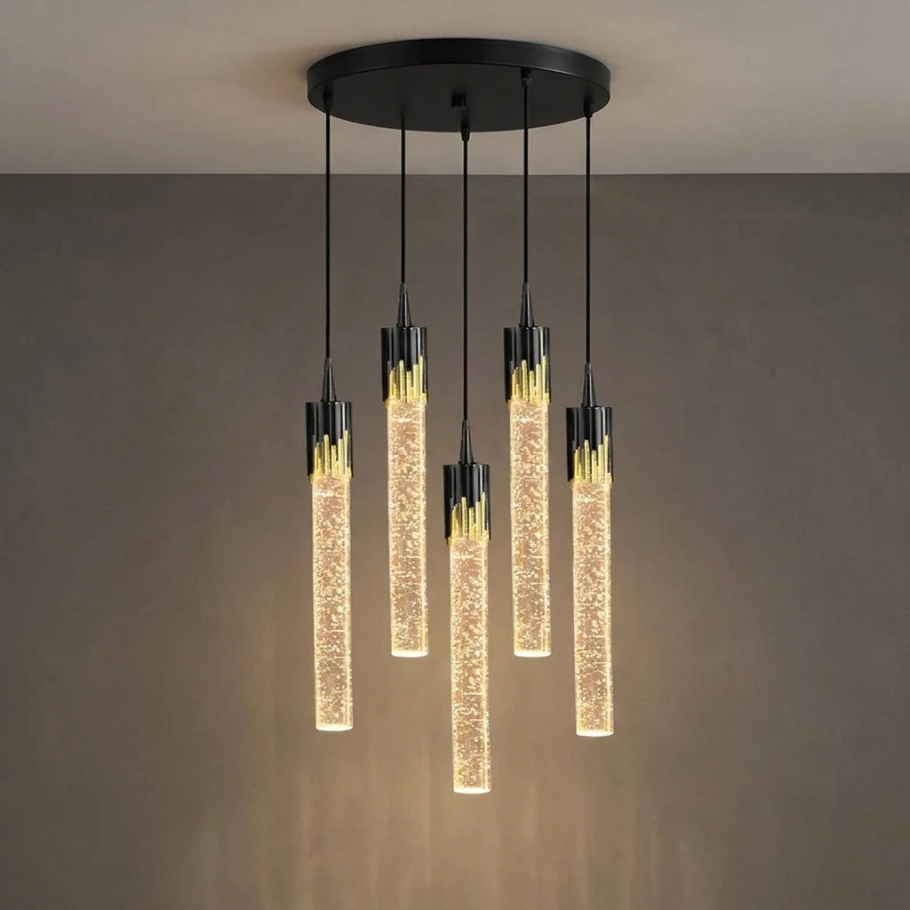Lustre Pendente de Cristal LED Tubular 1 a 5 Luzes