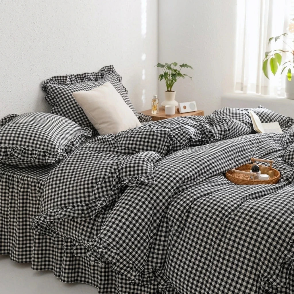 Jogo de Cama Xadrez com Capa de Edredom 3 Peças