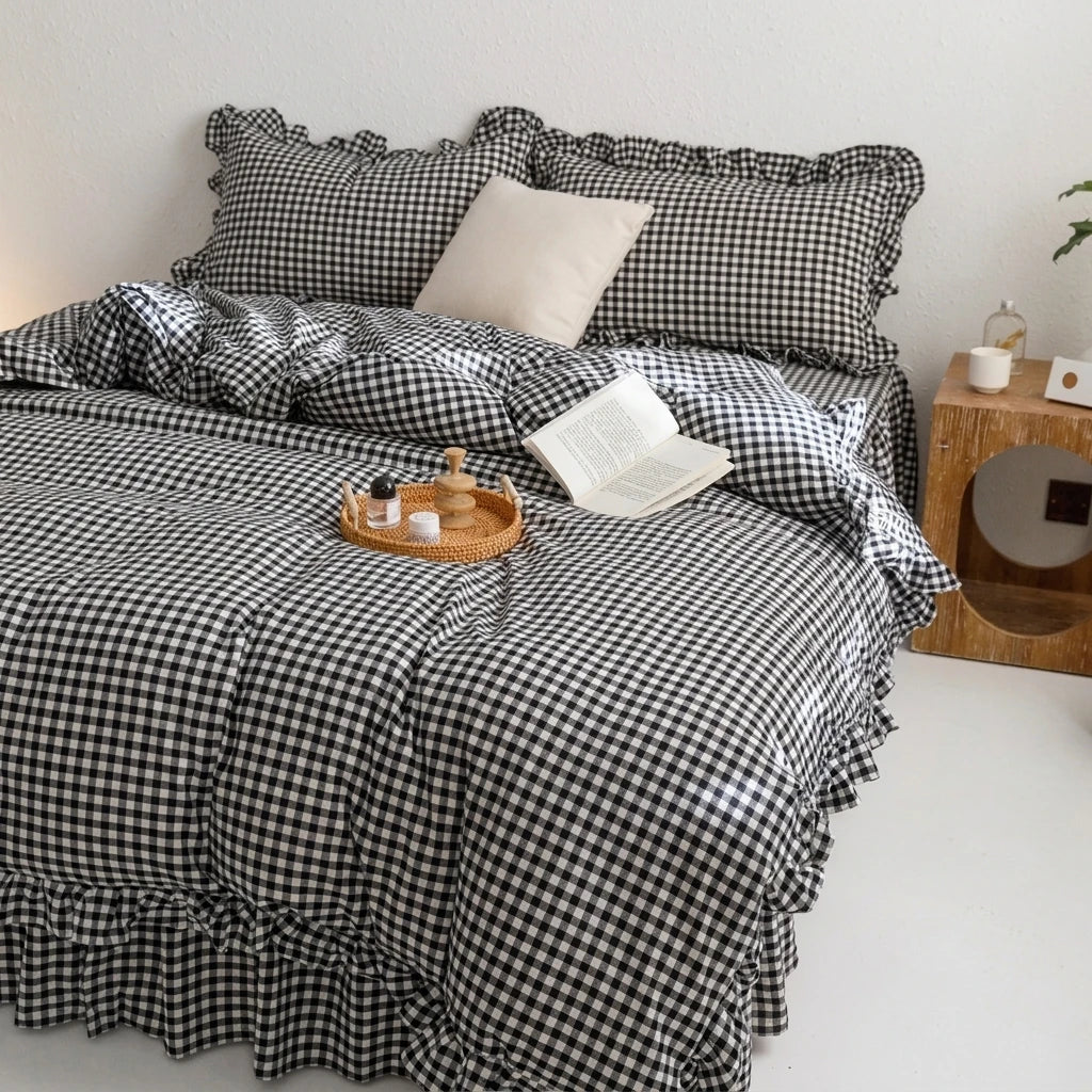 Jogo de Cama Xadrez com Capa de Edredom 3 Peças