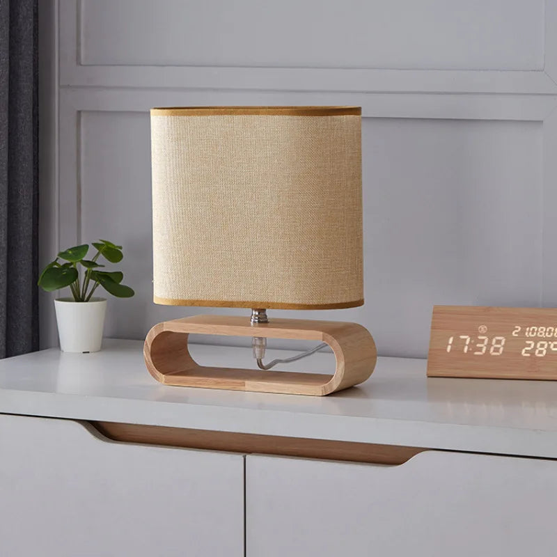 Abajur moderno madeira, Abajur de mesa com cúpula tecido, Abajur decorativo sala e quarto, Luminária de mesa estilo moderno