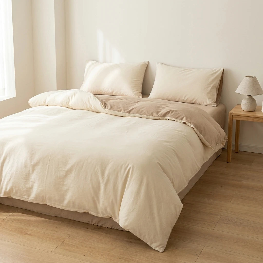 Jogo de Cama Duvet Liso Super Macio - Damasco e Bege