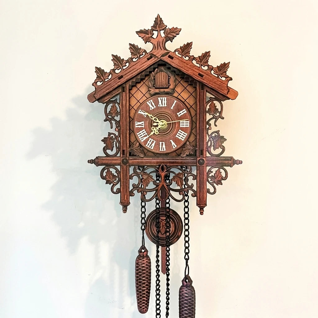Relógio de Parede Cuco de Madeira Artesanal Silencioso