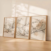 Quadro Decorativo Botânico Japandi Kit 3 Peças