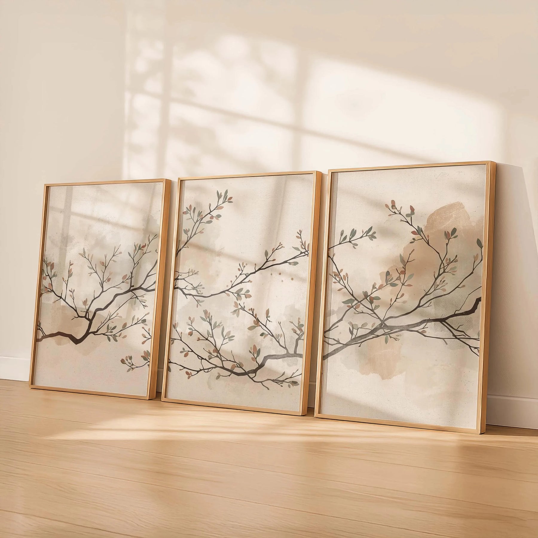 Quadro Decorativo Botânico Japandi Kit 3 Peças