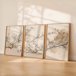 Quadro Decorativo Botânico Japandi Kit 3 Peças