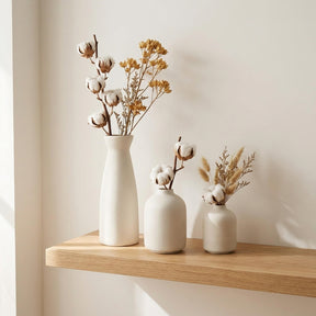 Kit 3 vasos boho em prateleira