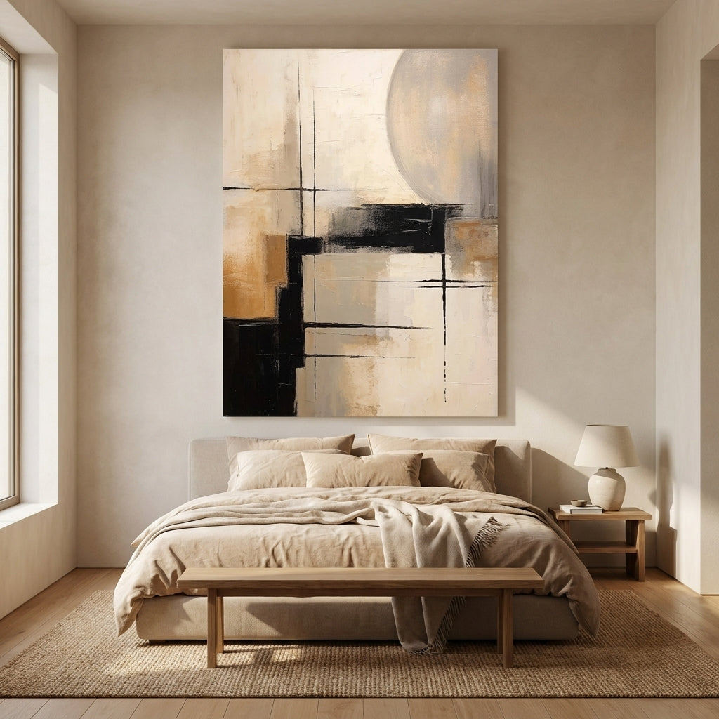 Quadro abstrato texturizado no quarto