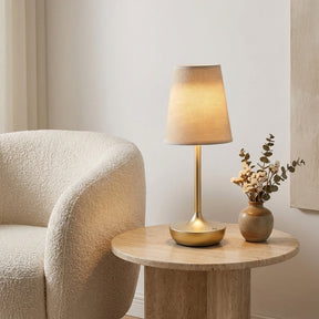 Abajur de Mesa LED Vintage com Cúpula de Tecido - Dourado