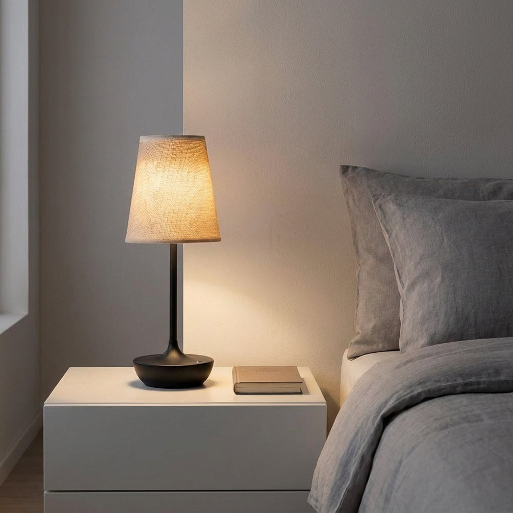 Abajur de Mesa LED Vintage com Cúpula de Tecido - Preto