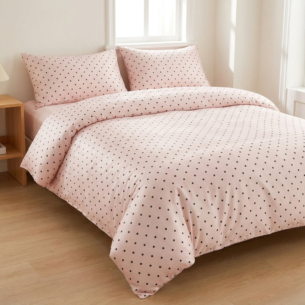 Jogo de Cama Duvet Cetim Poá 3 Peças - Rosa