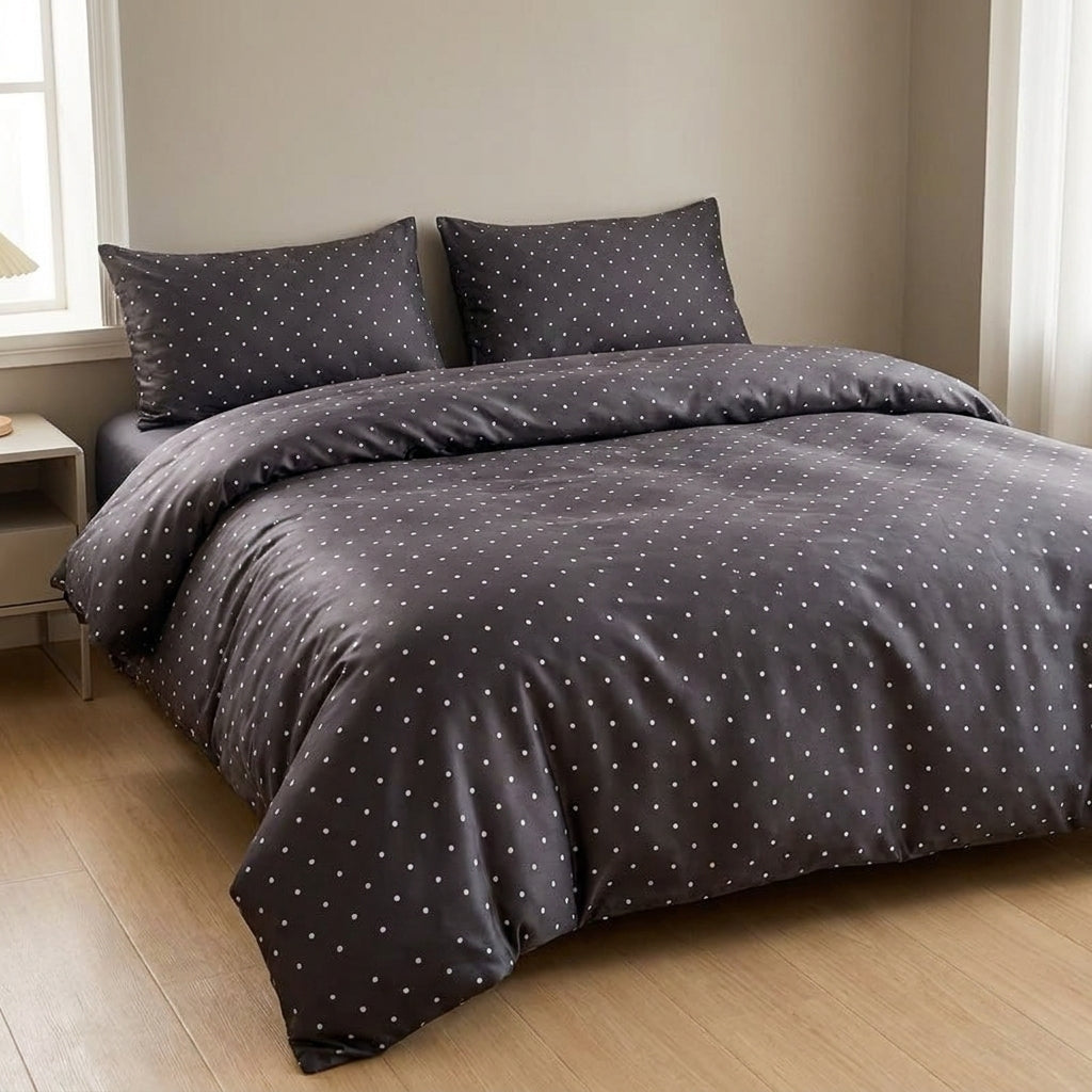 Jogo de Cama Duvet Cetim Poá 3 Peças - Cinza Escuro