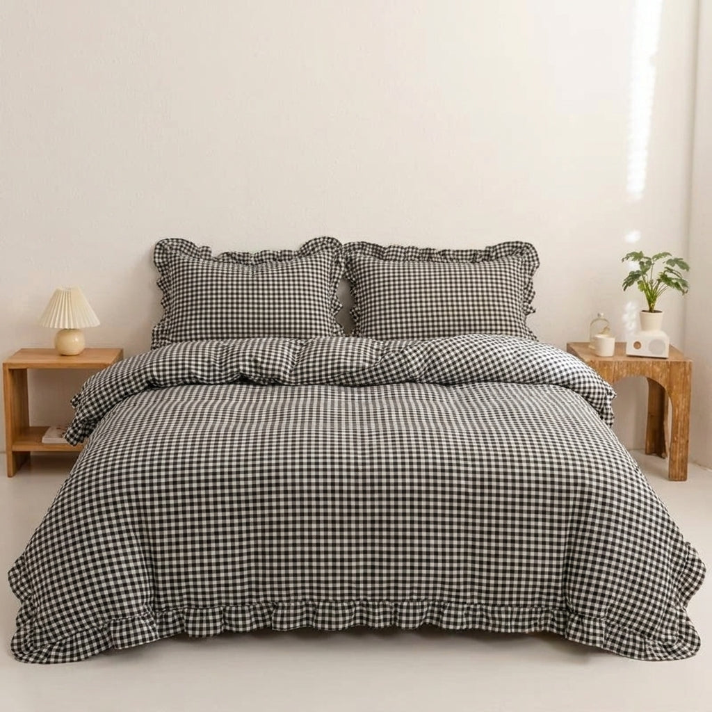 Jogo de Cama Duvet Xadrez 3 Peças - Preto Fosco