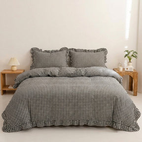 Jogo de Cama Duvet Xadrez 3 Peças - Preto Fosco