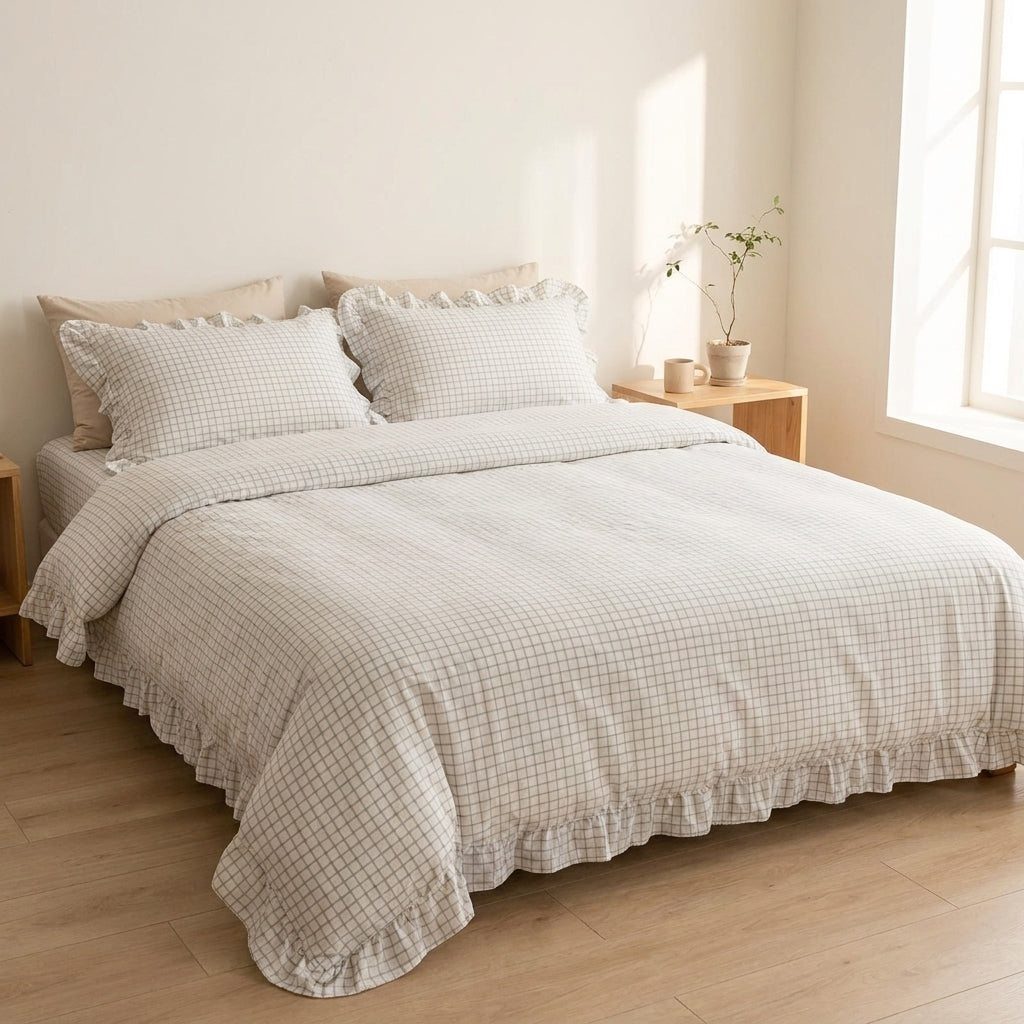 Jogo de Cama Duvet Xadrez 3 Peças - Branco Fosco